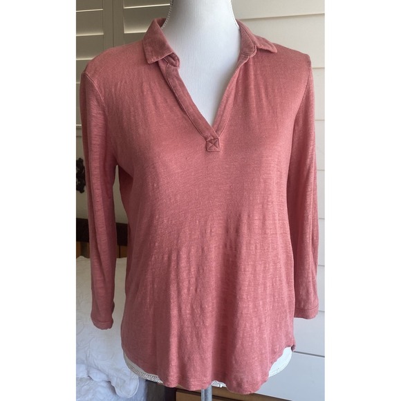 Tahari Womens M‎ ?  100% Linen Top  V-Neck 3/4 Sleeve Lagenlook Coastal Read - Picture 1 of 7